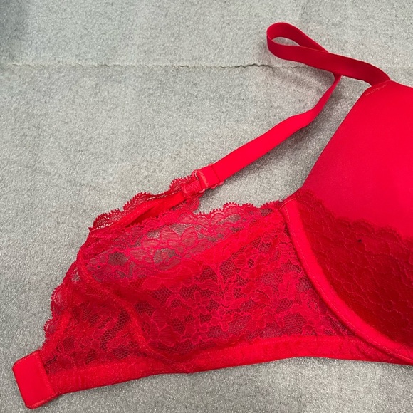 34D]Victoria's Secret Very Sexy Padded Demi Vibrant Red Lace Push Up Bra - Picture 3 of 6